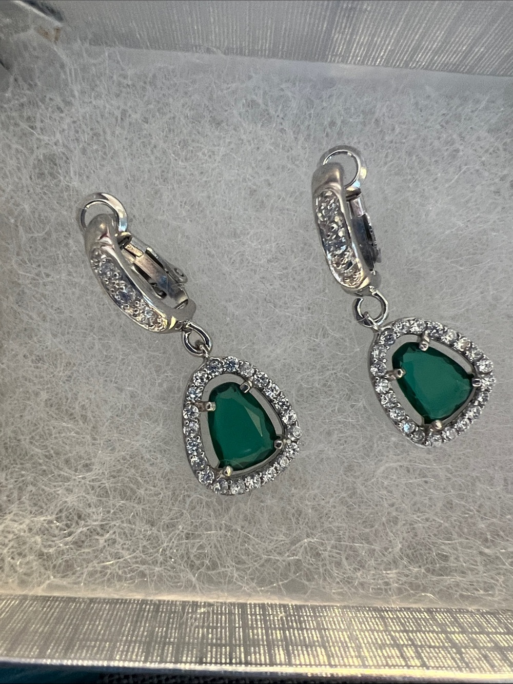 Emerald Green Teardrop Halo Drop Earrings - Women Jewelry